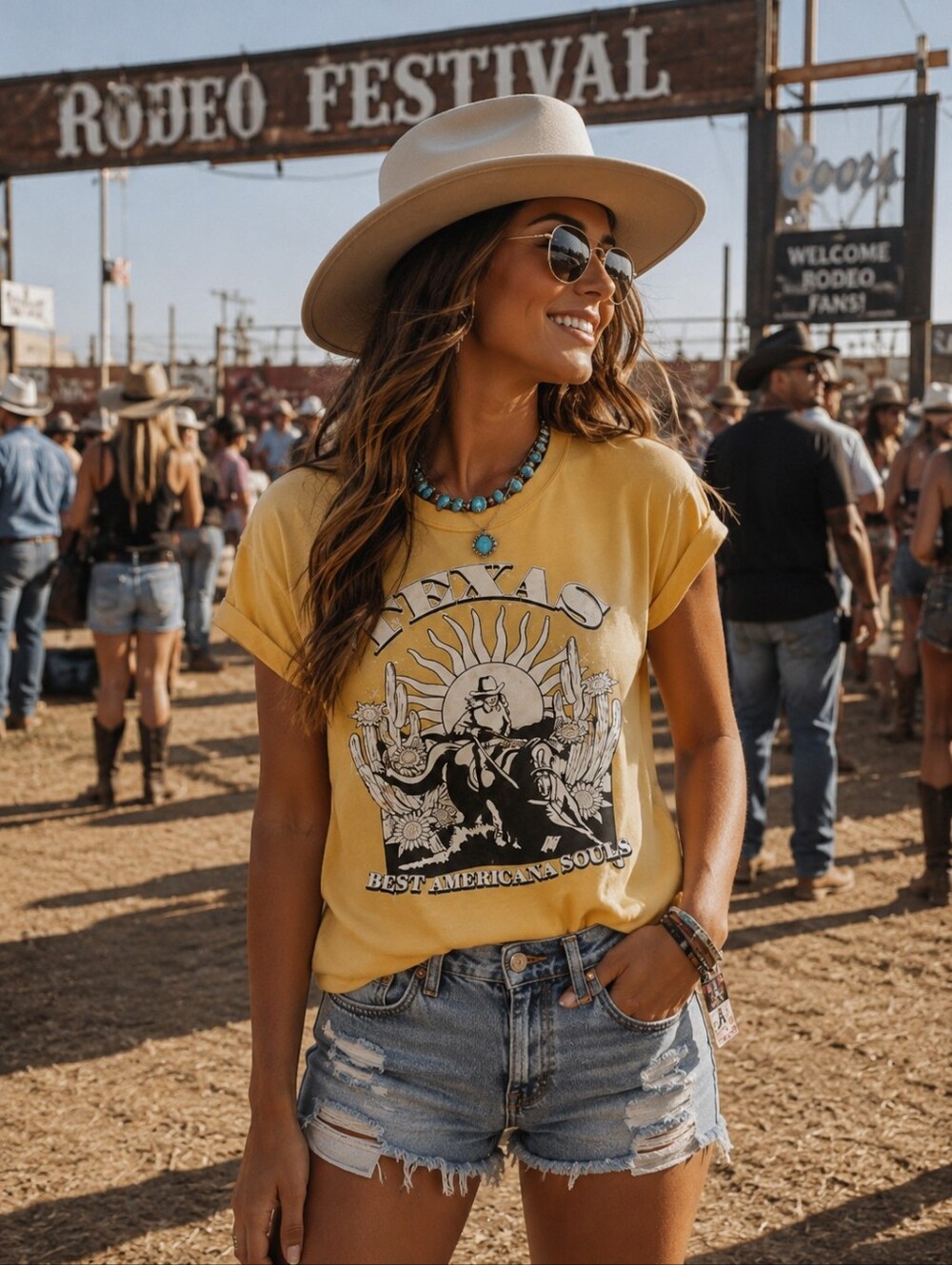 #59 Yellow Graphic T-Shirt with Texas Print